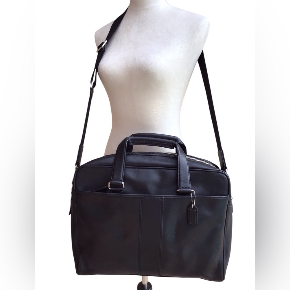 Coach Black Leather Briefcase Laptop Business Portfolio Bag - Picture 3 of 12